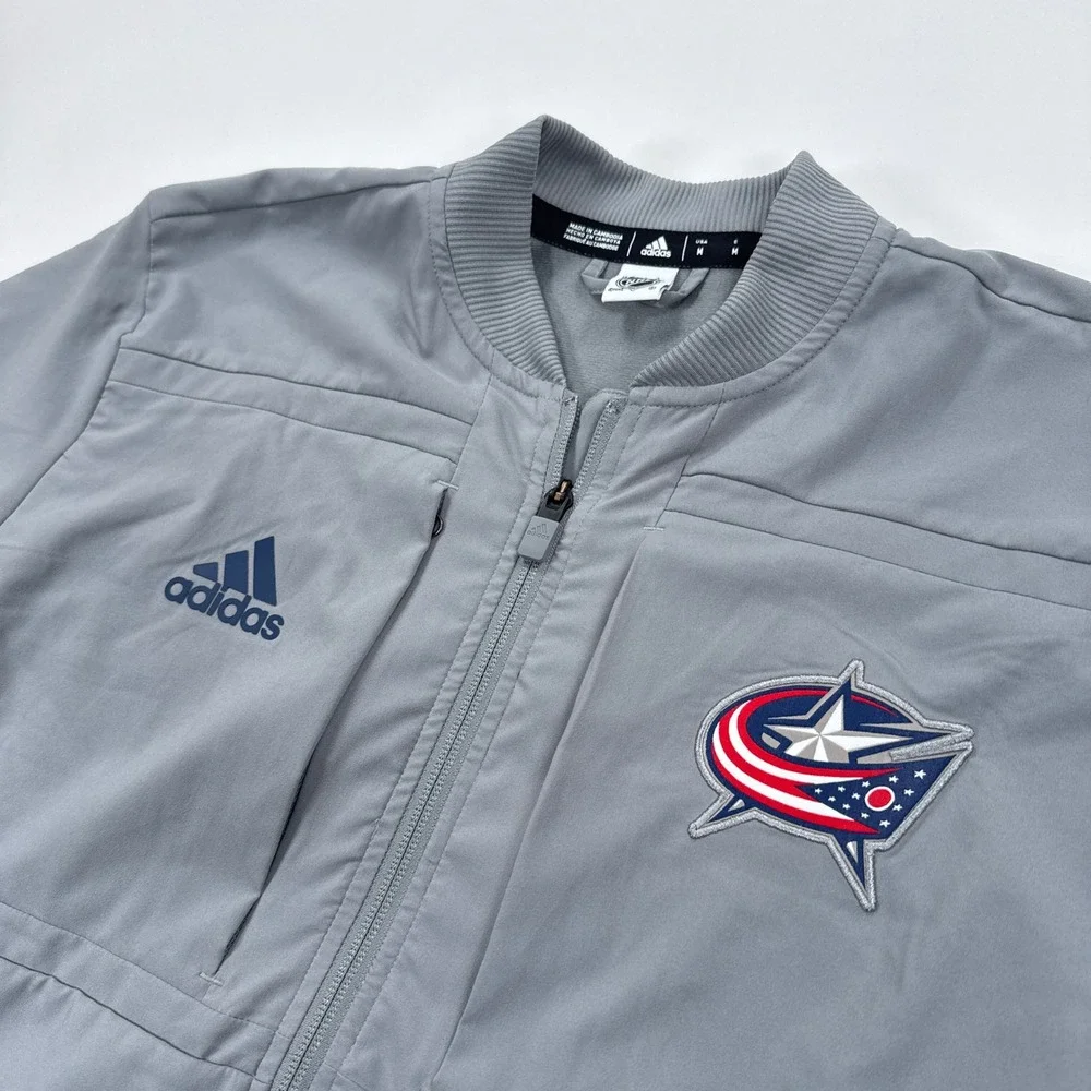 Adidas NHL Columbus Blue Jackets Mens Jacket Medium Gray Bomber Full Zip